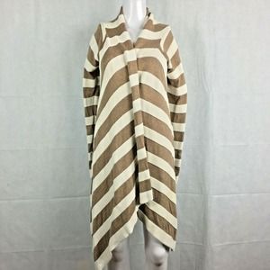 Neve‎ Cardigan Womens Sz S Brown Ivory Striped Flowy Open Sweater Cotton